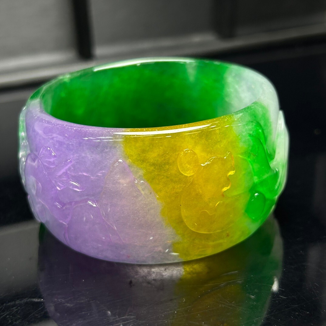 Natural Icy green Jade jadeite artistic carving Tyre bracelets 60mm