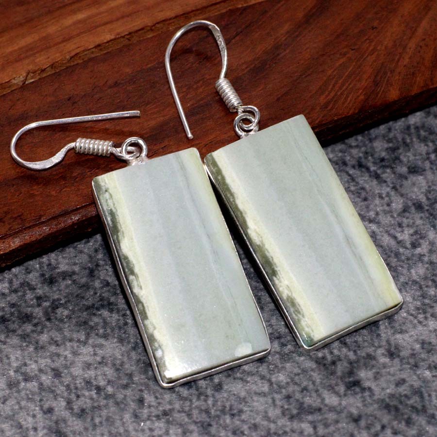 925 Silver Plated Larsonite Ethnic Earrings Gemstone Jewelry Size 2″ GW