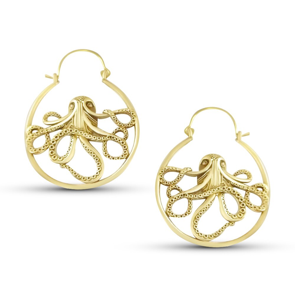 Octopus Kraken Earrings Silver Gold Hoops Costume JewelryOctopus Kraken Earrings