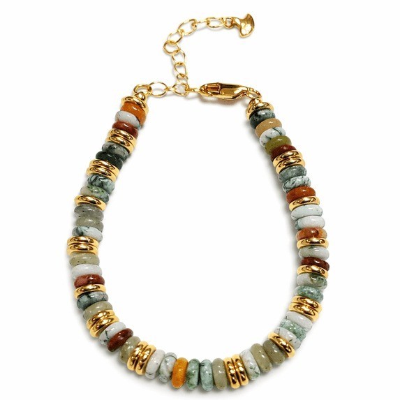 Gold Tone Multicolor Disc Beaded Bracelet Women Simulated Stone Jewelry Gift Set