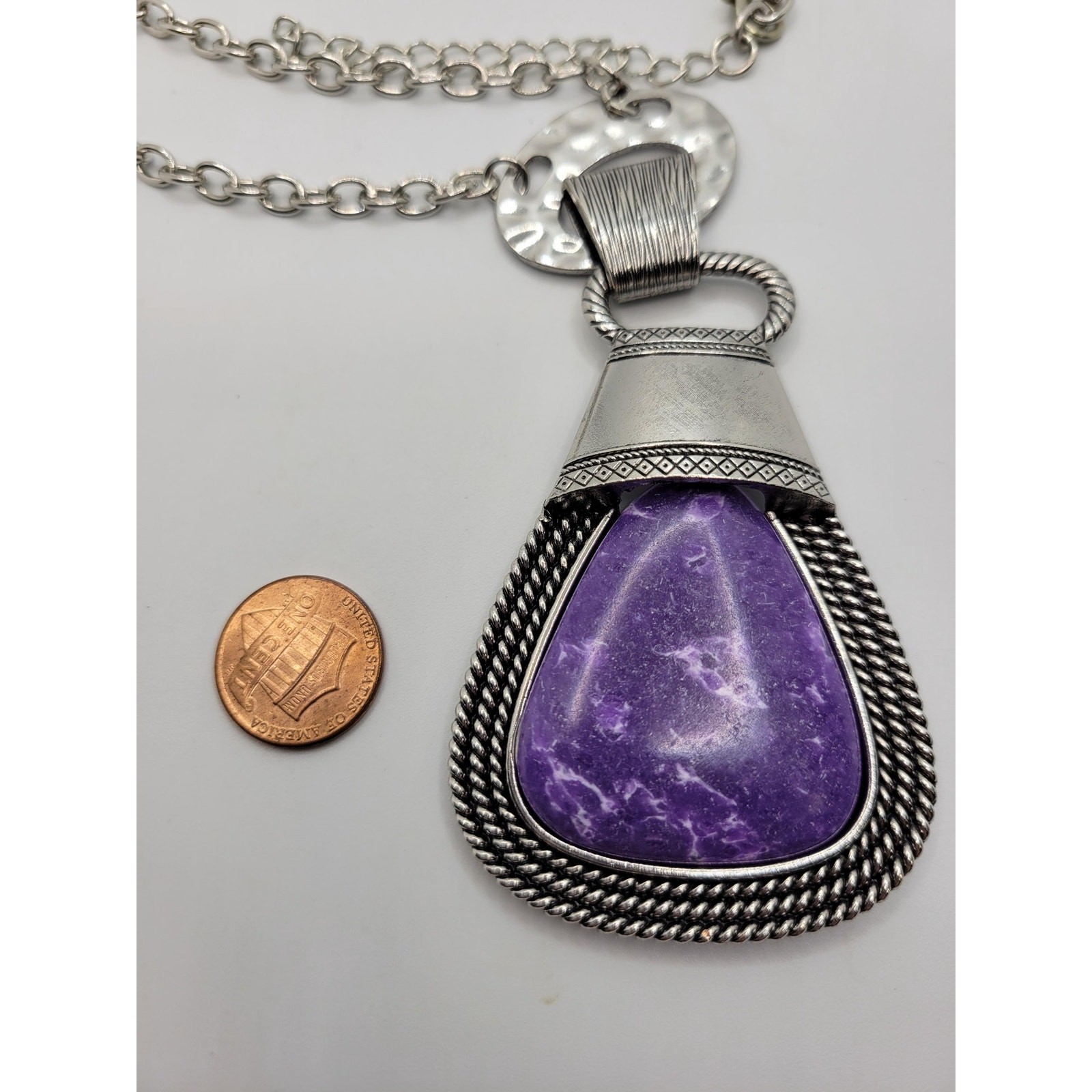 Purple SemiPrecious Gemstone Pendant Necklace Statement BOHO Bohemian Hippie
