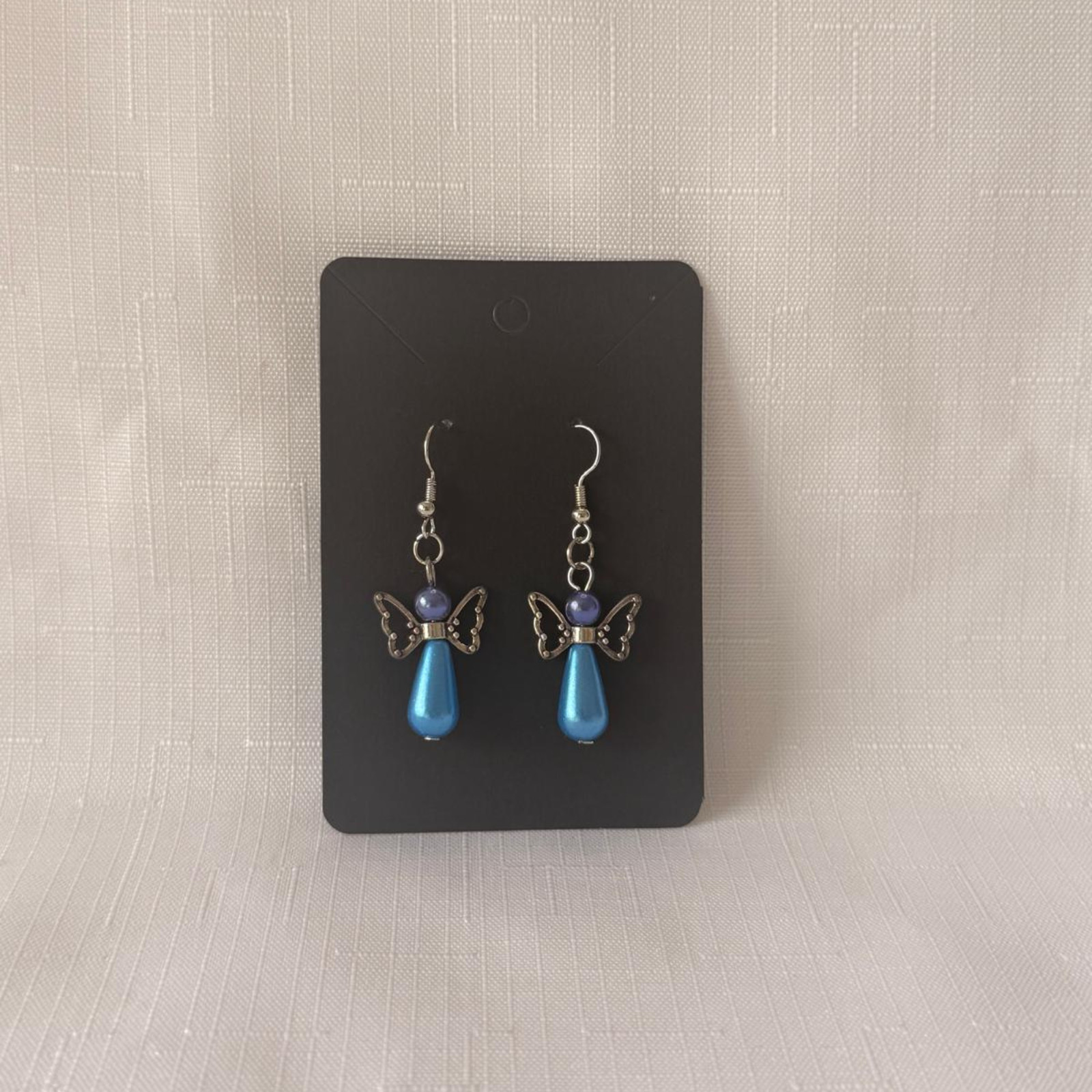 Angel Wing Earrings Silver Pearl Handmade Beaded Dangle Jewelry Gift