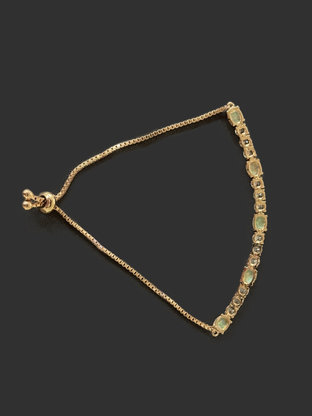 Rose Gold Tone Oval Peridot and White Stone Bolo Bracelet – adjustable