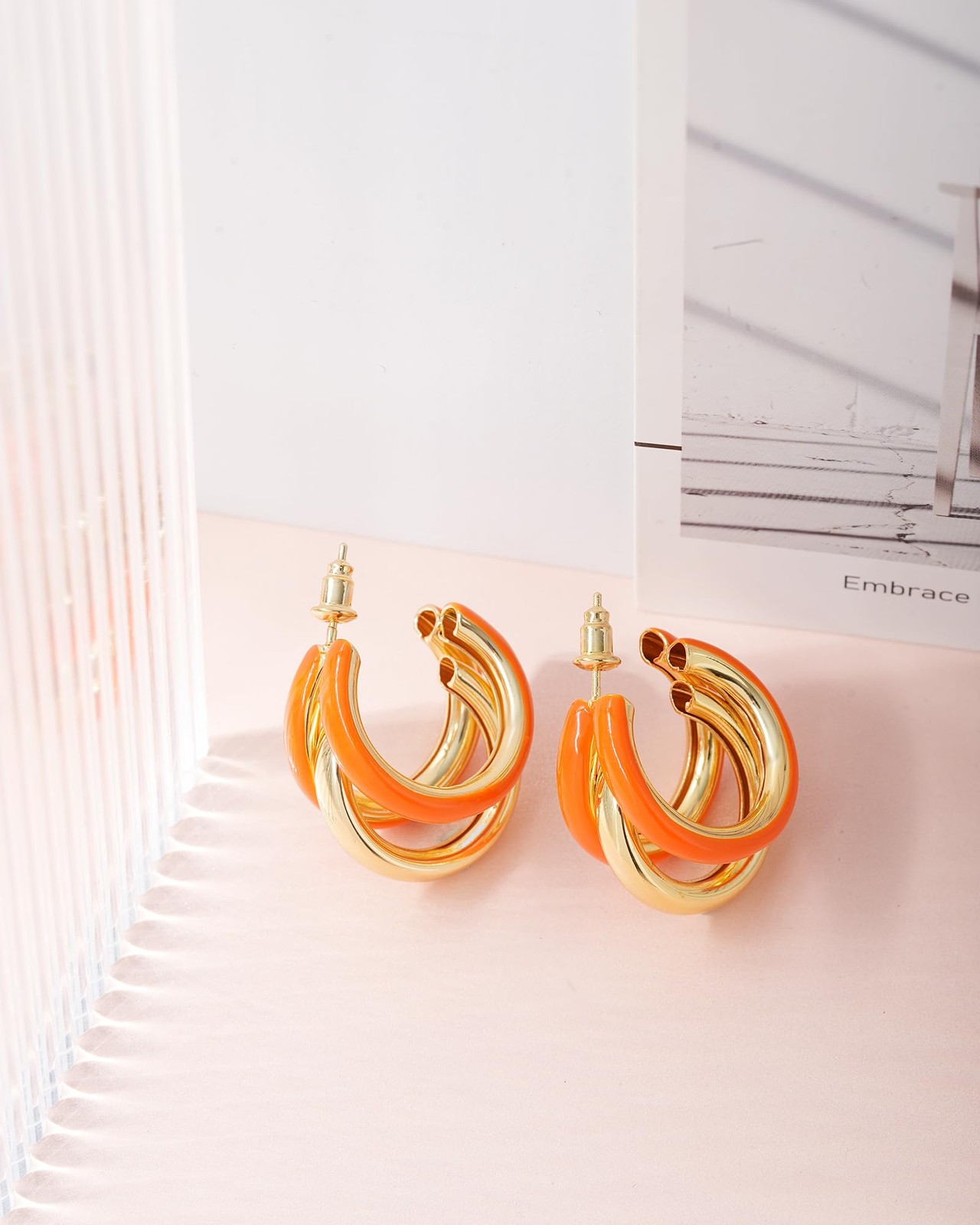 Gold Chunky Triple Hoop Earrings, Thick Three Open Hoop Earrings for Women Tr…