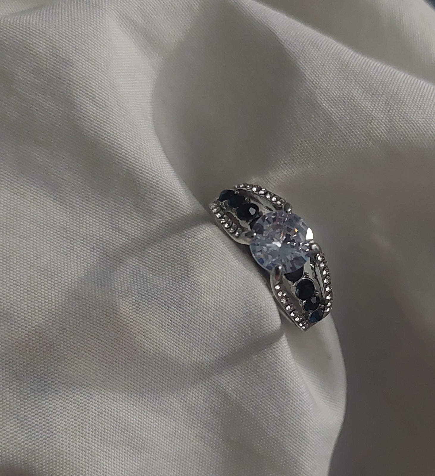 Size 10 Silver-color Imitation Blue Sapphire CZ Ring