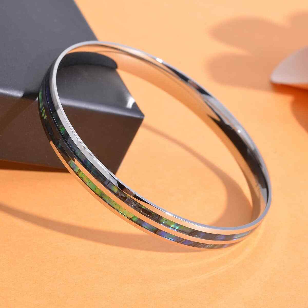 CLASSIC!! Abalone Shell Enameled Bangle Bracelet in Stainless Steel 8.00″