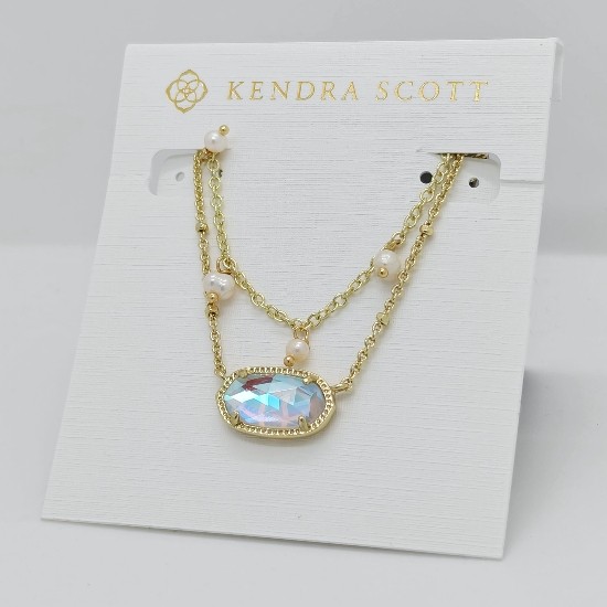 Kendra Scott Elisa Gold Pearl Multi Strand Pendant Necklace In Dichroic Glass