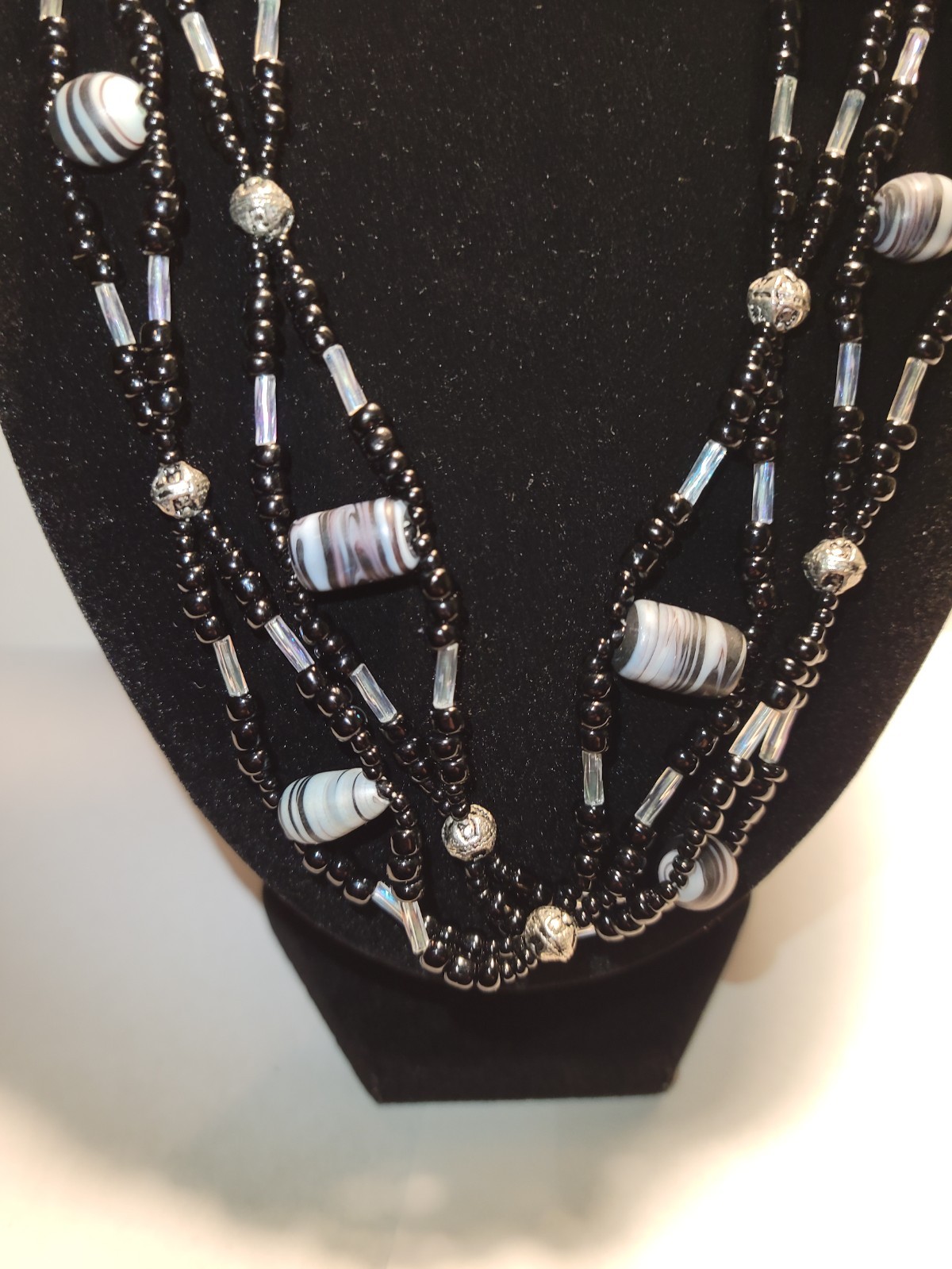 Fashion Multi-Strand Bead Necklace, Black and White, Adjustable Length