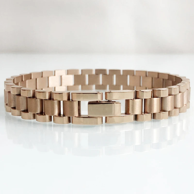 10MM Watchband Style Men’S Bracelets for Women Man Ladies Gold Color Stainless S
