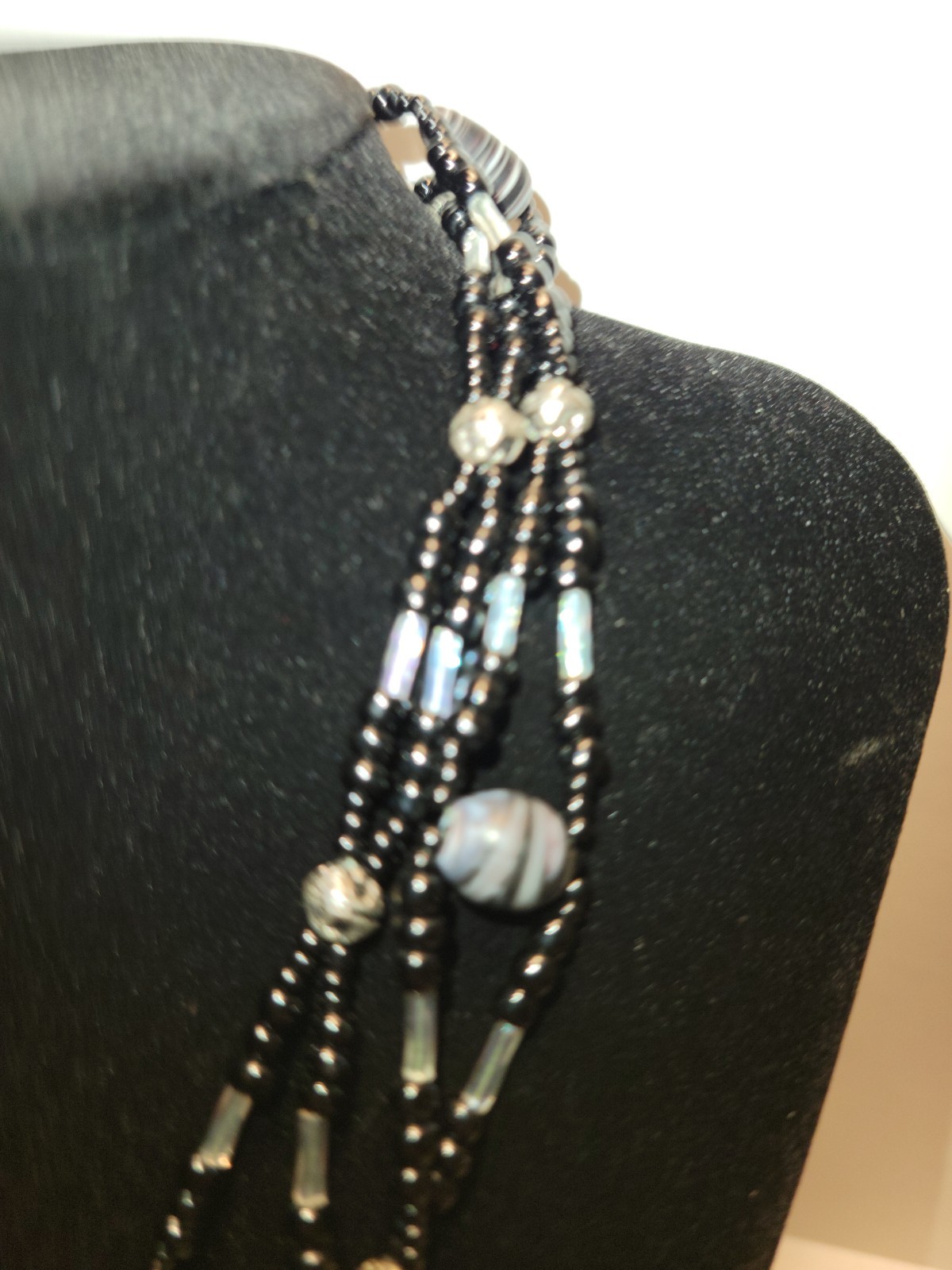 Fashion Multi-Strand Bead Necklace, Black and White, Adjustable Length