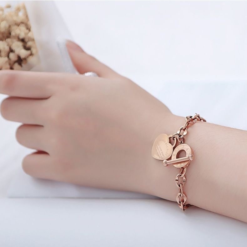 Gold Silver Stainless Steel Heart Charm Link Chain Flower Toggle Bracelet 7″ AC