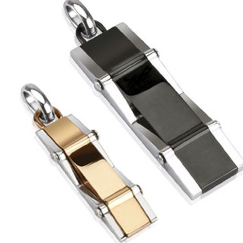 Pair of Stainless Steel Duo Tone Rectangle Couple Pendant P276