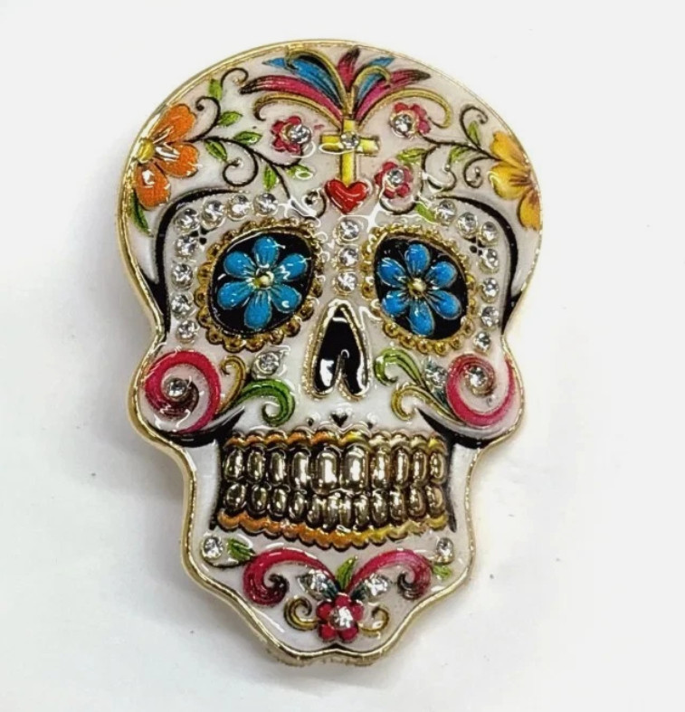 Colorful Enamel Floral Sugar Skull Brooch