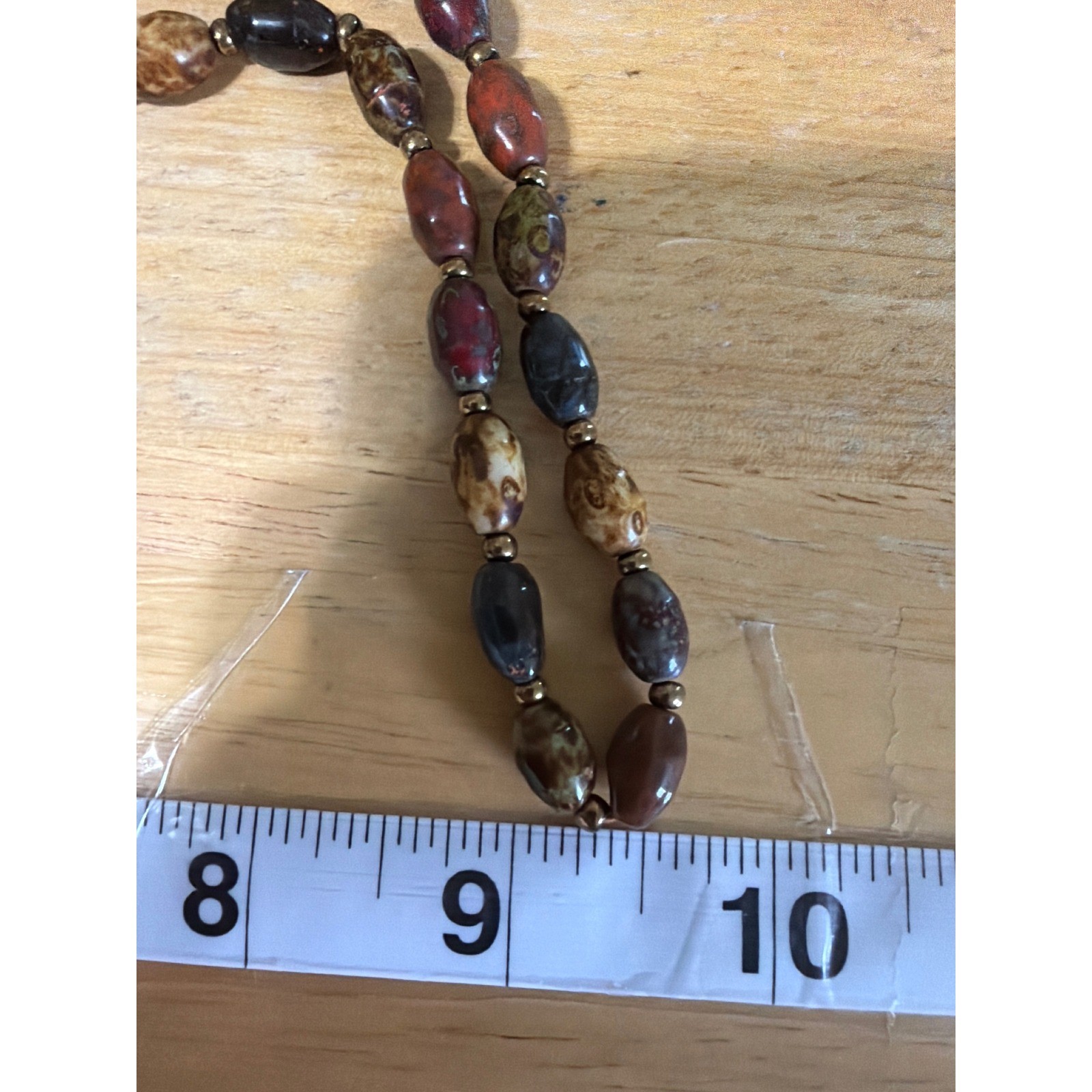 Natural Stone Oval Bead Earth Tone Necklace Bronze S-Hook Clasp Boho Natural