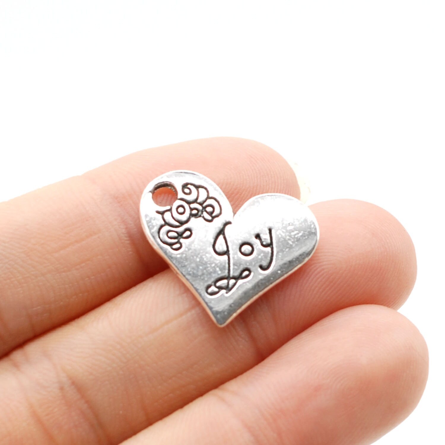 12 or 30PCS Antique Silver “Joy” Word Heart Charm Pendant, Memorial Inspiration