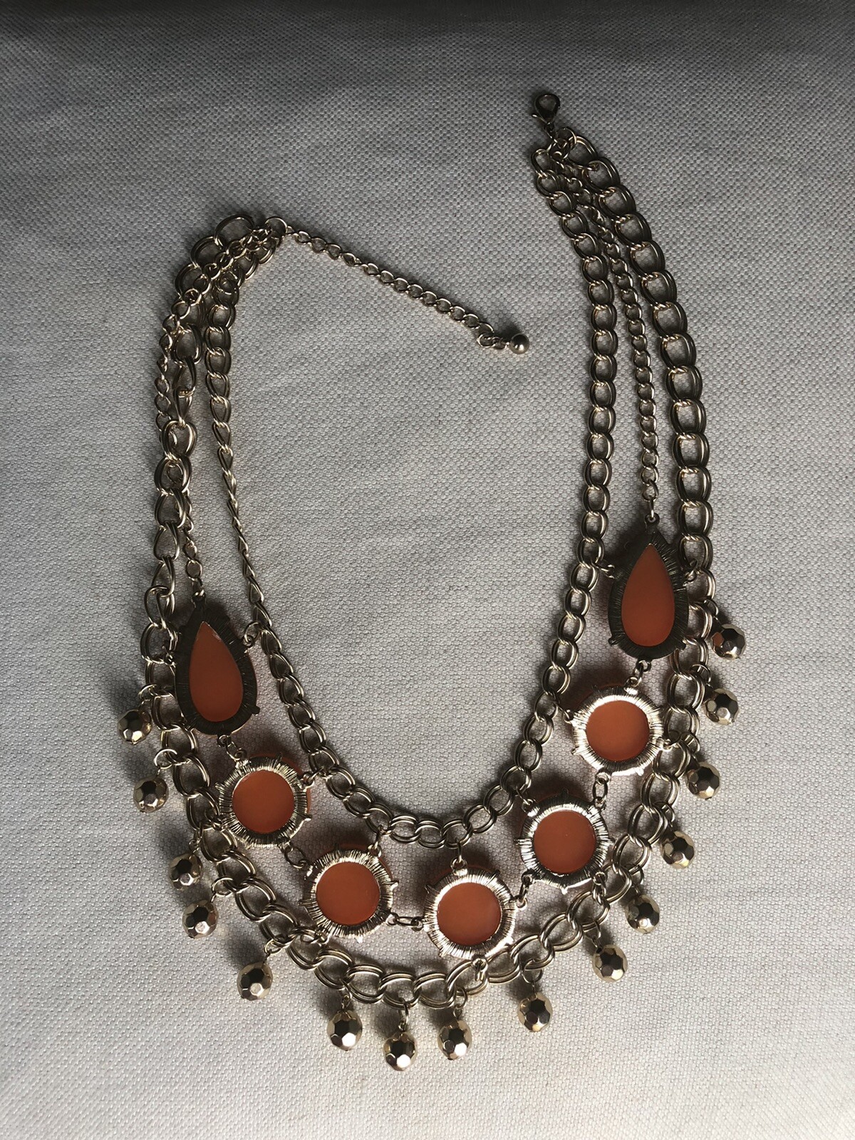 Orange faux stone statement chain golden beads necklace. Perfect new condition. 