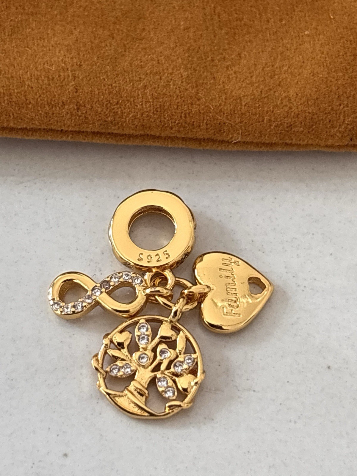 Gold Plated Sterling Silver Family Heart Tree Infinity Dangle Charm 925 Bead Uk