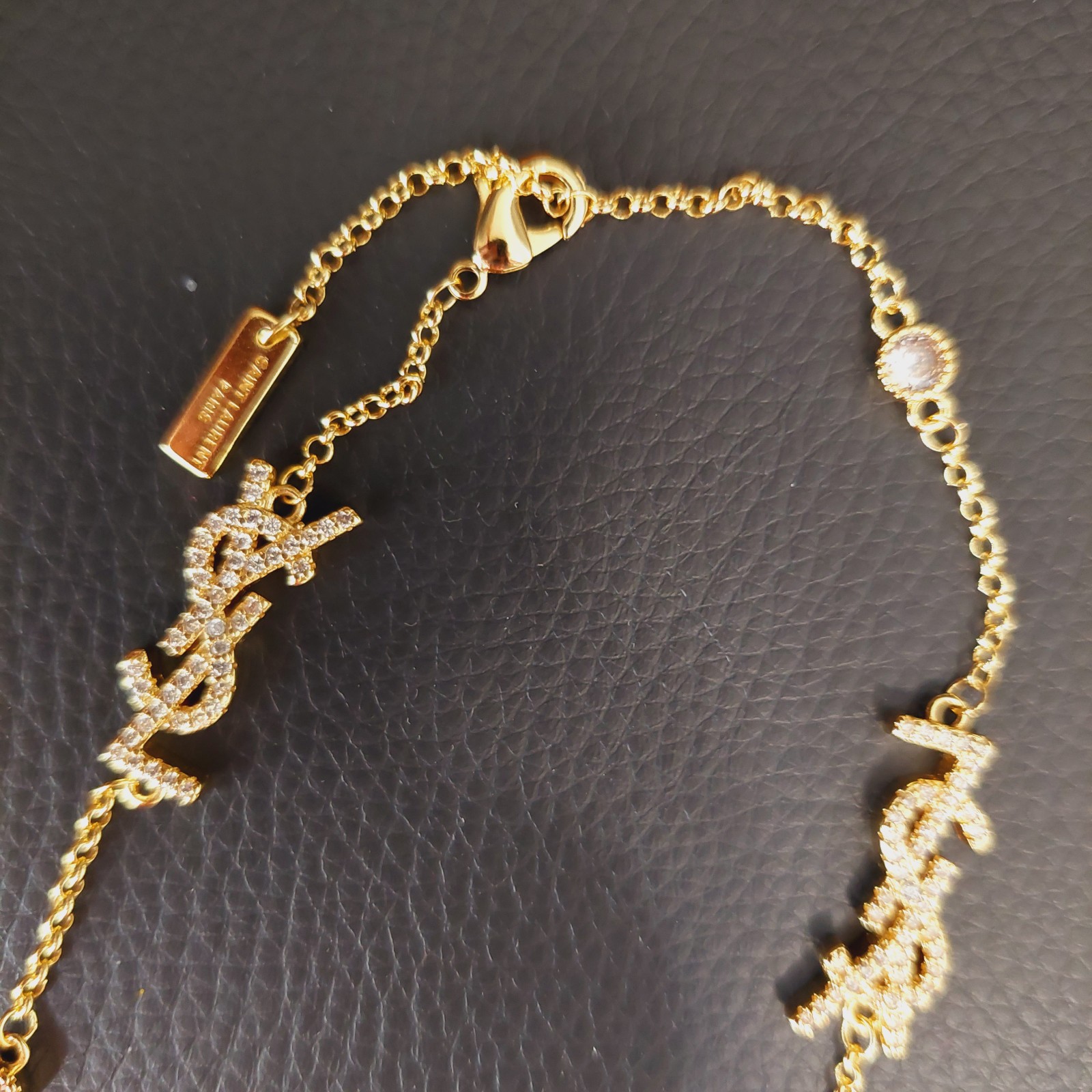 Auth. Yves Saint Laurent Signature YSL Logo Choker Crystal Studded Necklace