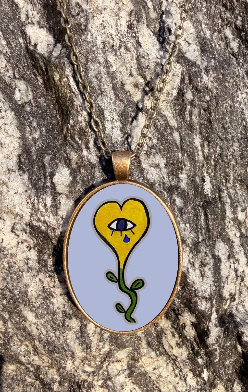 Crying Heart Plant Necklace Pendant Bronze Whimsical Trippy Retro 70’s Hippie