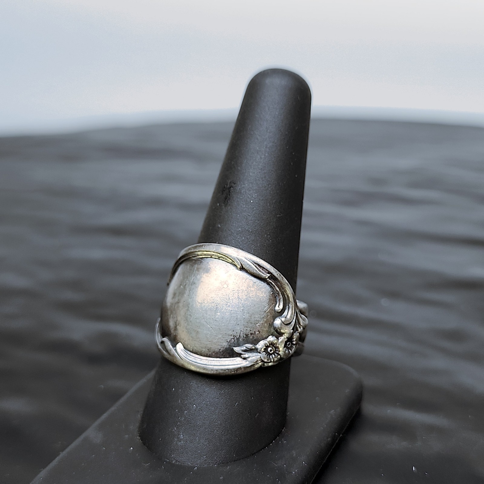 Vintage Sterling Silver 925 Spoon Ring Floral Wrap Boho Sz 8 Adjustable💍