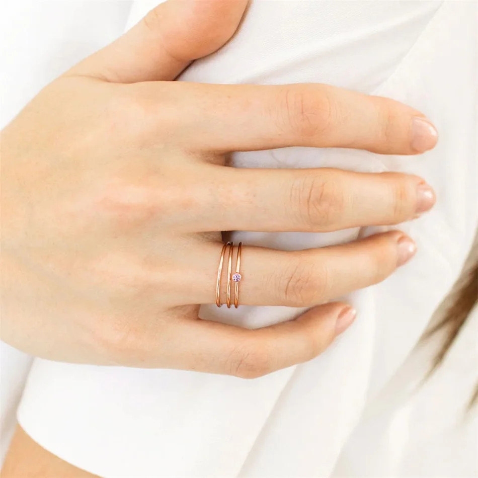 Stainless Steel Ring Gold Plated Birthstone Simple Band Women Size Jewelry