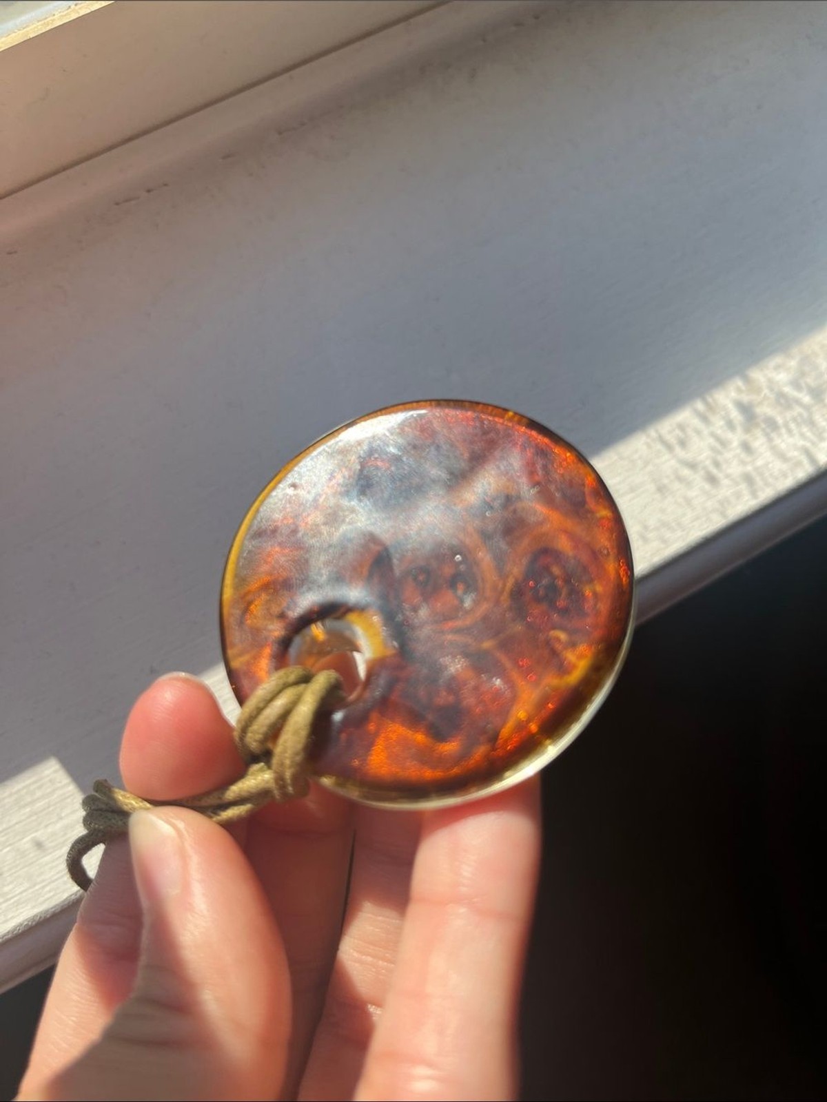 Handcrafted Glass Pendant Necklace in gold and Brown