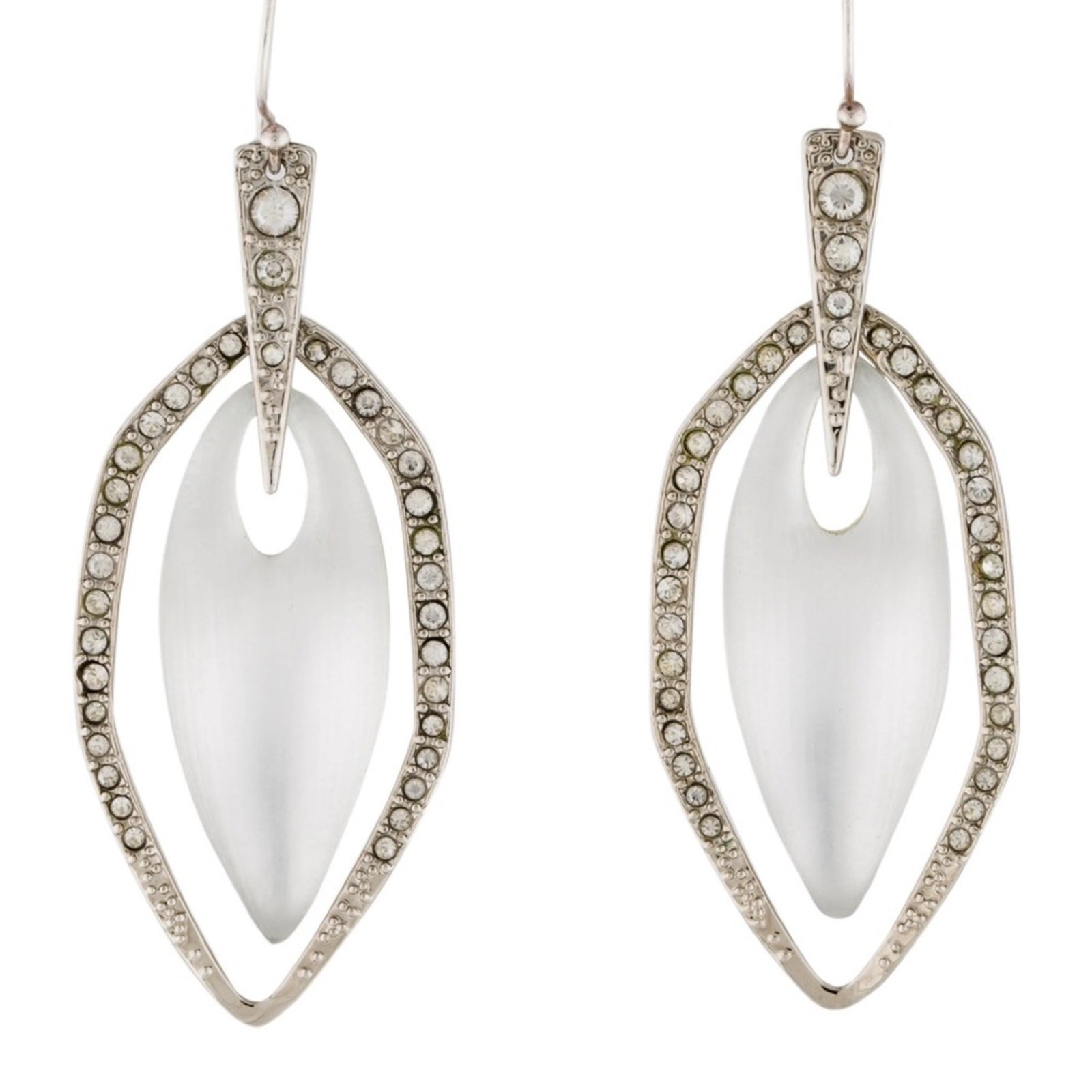 Alexis Bittar “Lucite” and Crystal Drop Earrings. Silver-Tone Metal Drop.