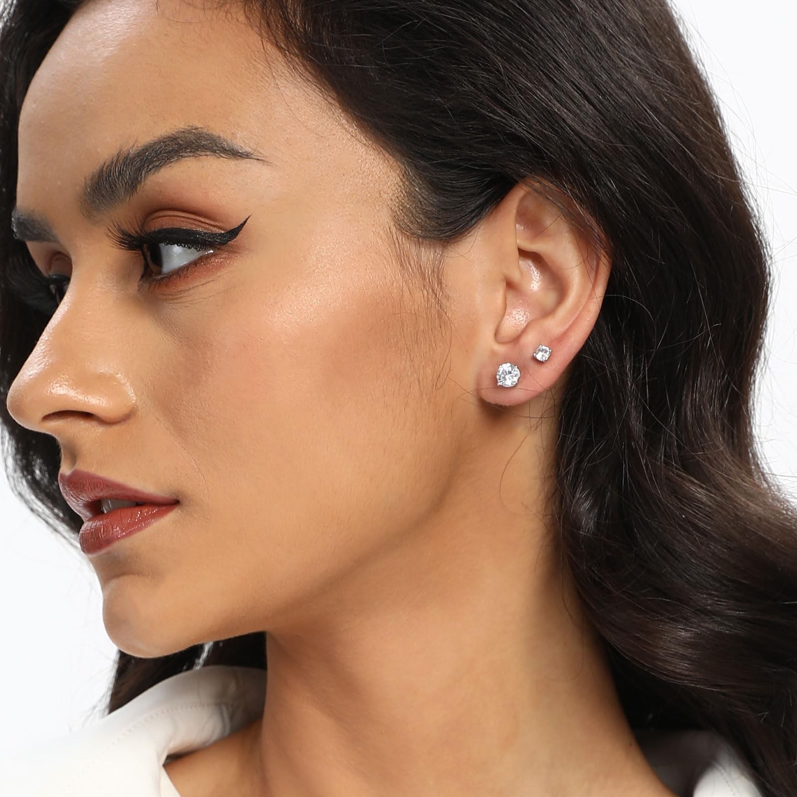 18K White Gold Plated 4 Pong Round Clear Cubic Zirconia Stud Earring Pack of …