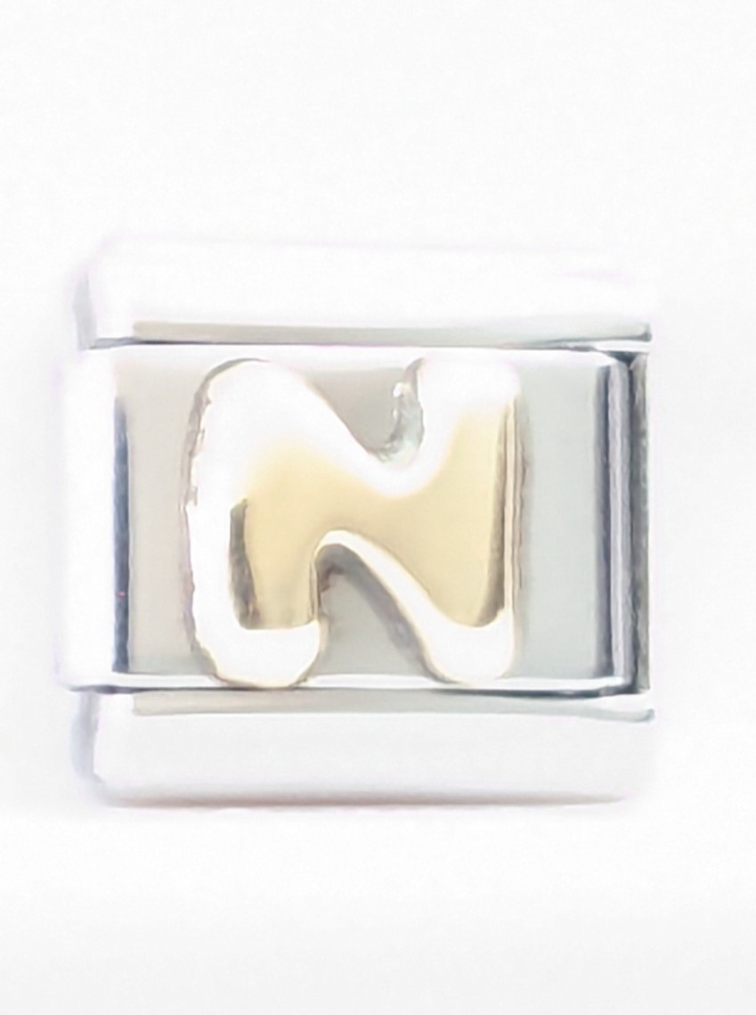 Authentic UD Unodomani Italy Charm Puffy Gold 18k Letter N Classic 9mm Link E71