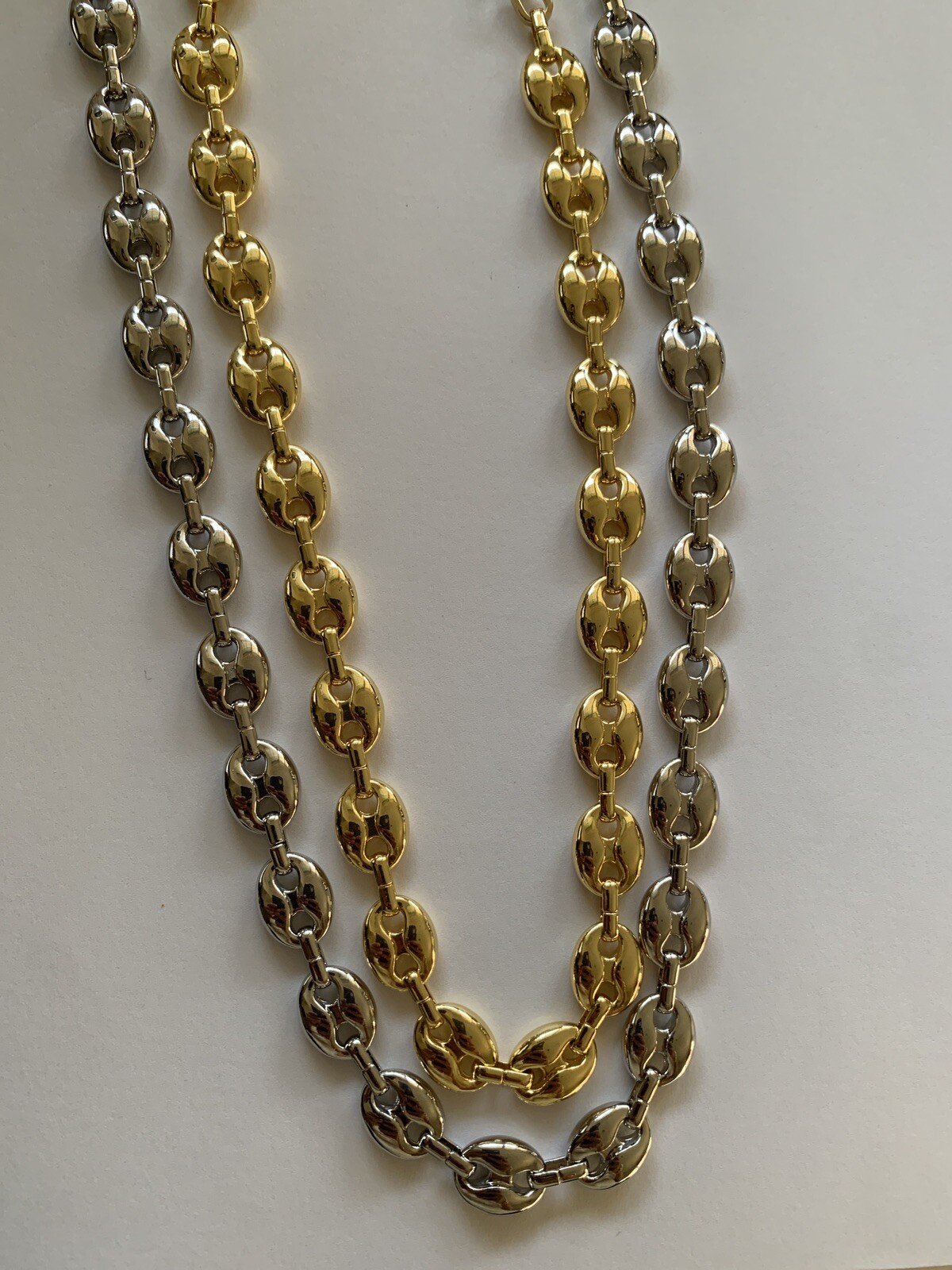 14k yellow gold Plated Puffy Puffed Anchor Mariner Link Chain Necklace 1cm