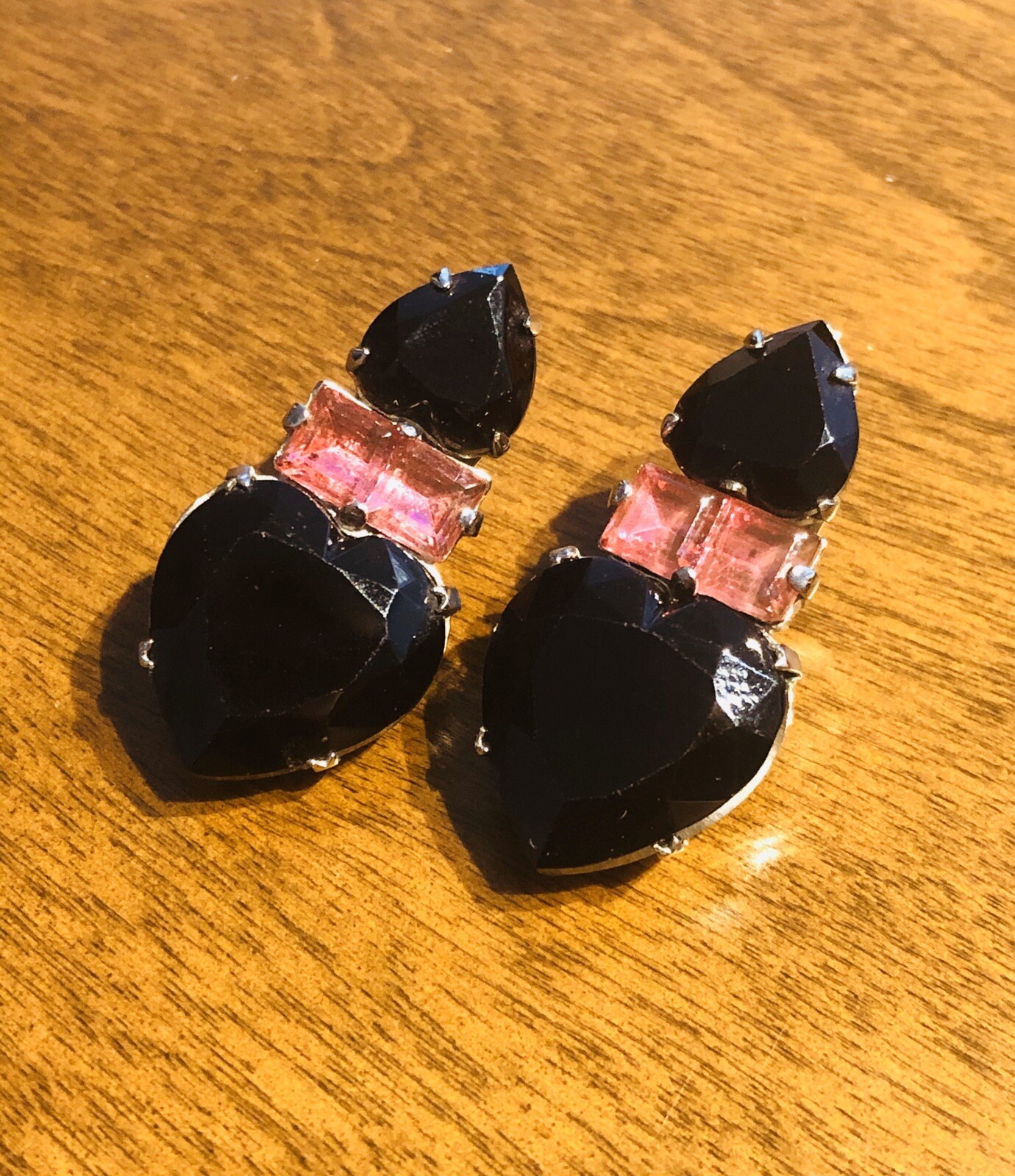Zoe Coste Paris Black Pink Heart Crystal Earrings