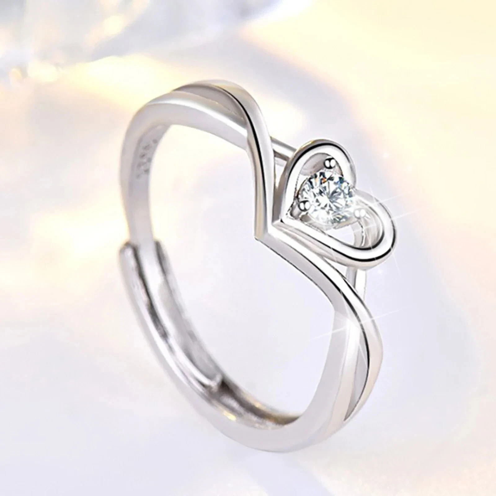 Fine 925 Sterling Silver Heart CZ Rings Women Promise Love Engagement Gift Band