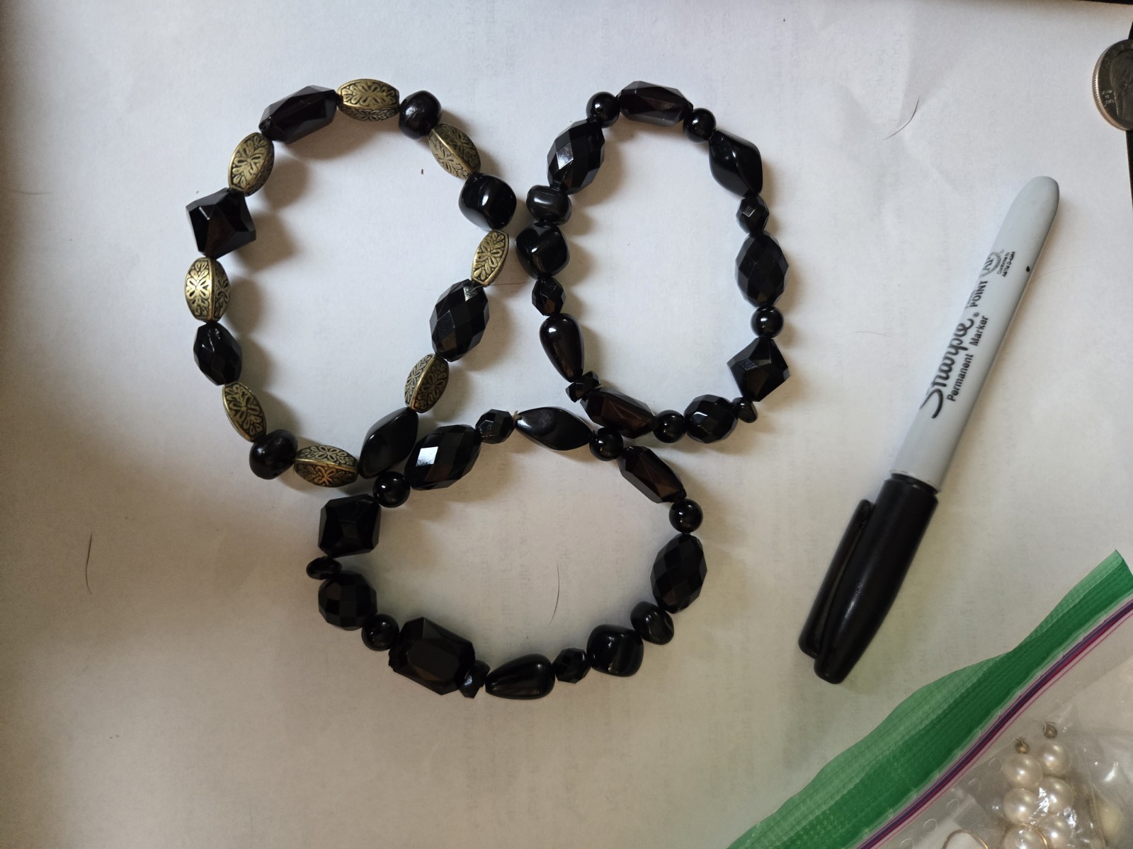 3 Piece Plastic And Metal Beaded Stretchy Bracelet Set