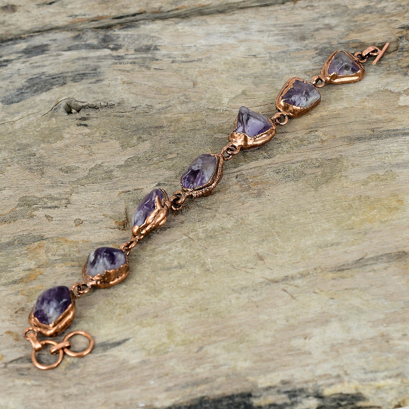Gift Electroformed Chain Adjustable Bracelet Copper Super 23 Amethyst 6.0″