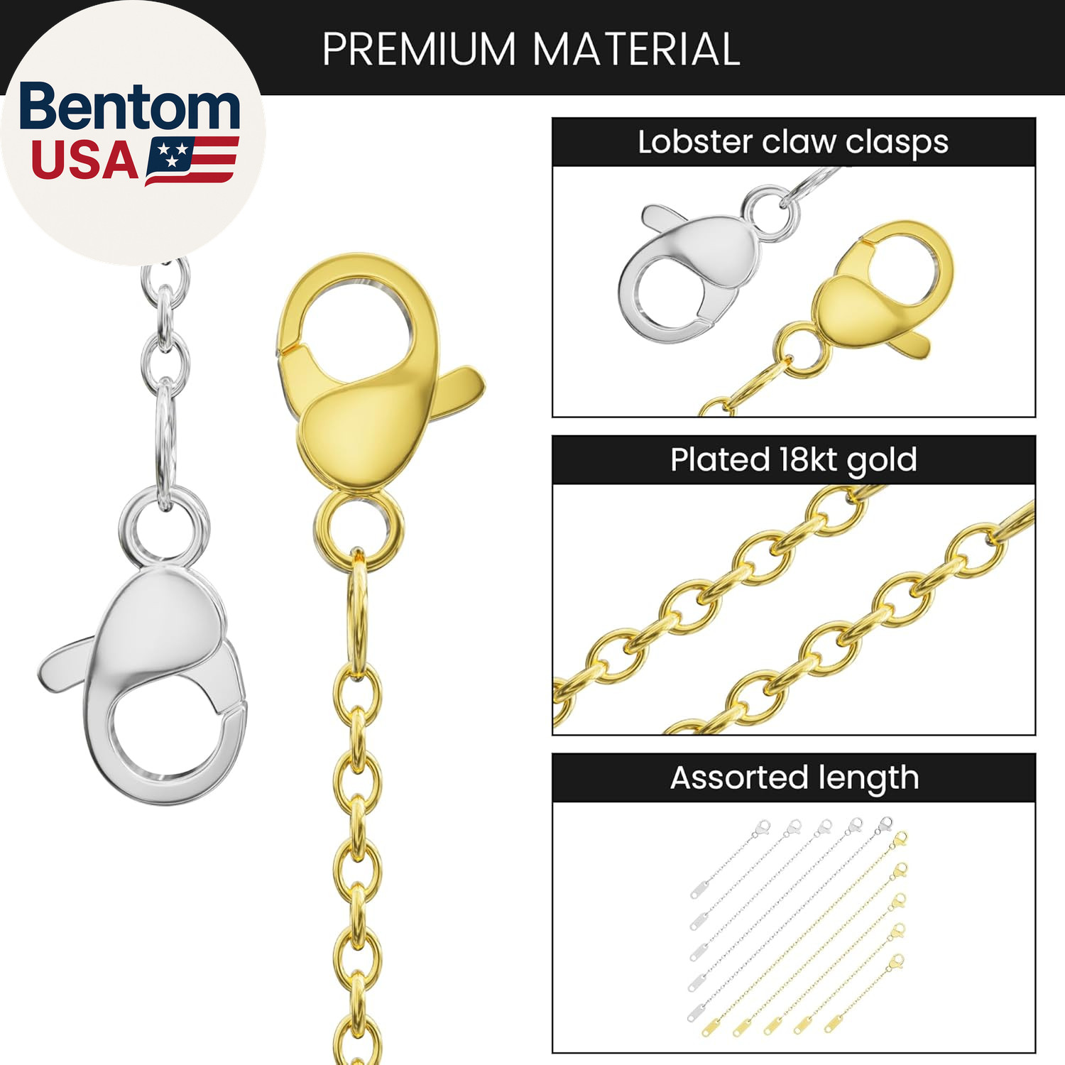 Necklace Extender, 10Pcs Stainless Steel Gold Silver Chain Extenders for Necklac