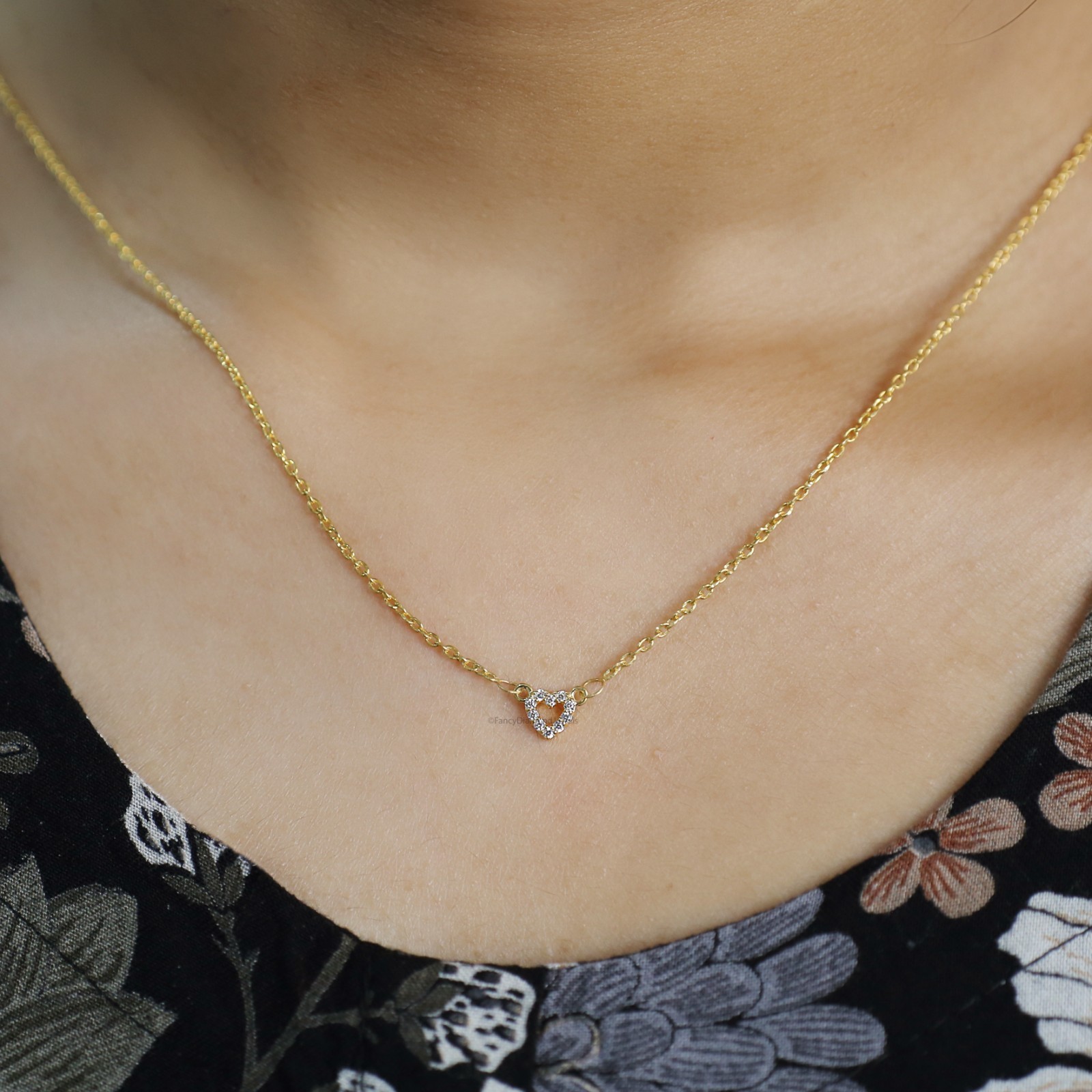 Diamond Heart Necklace Round Diamond Necklace Yellow Silver handmade jewelry