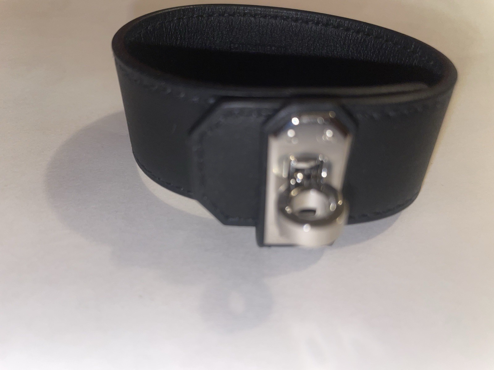 Hermès Black Leather Kelly Twist Bracelet Size T2 Silver Hardware Authentic