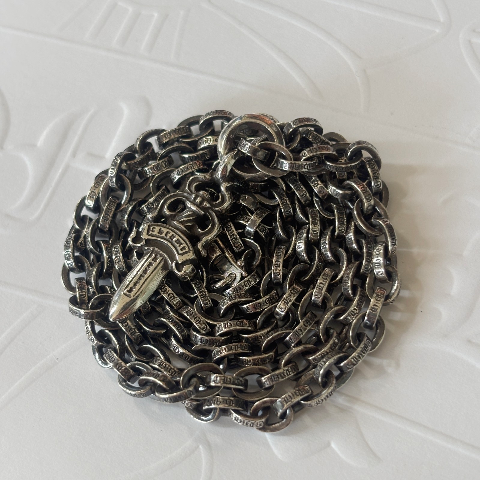 100% Authentic Chrome Hearts Dagger Charm With Paper Chain Necklace