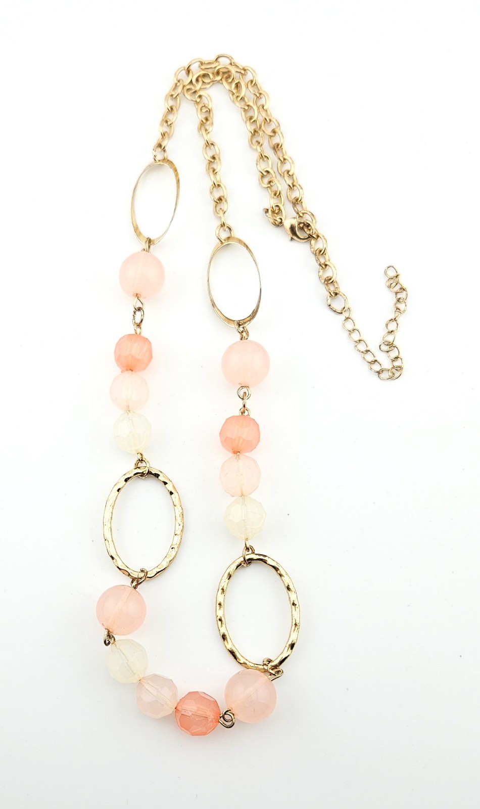 Gold Tone Link Necklace With Pink & White Beads J17-3941