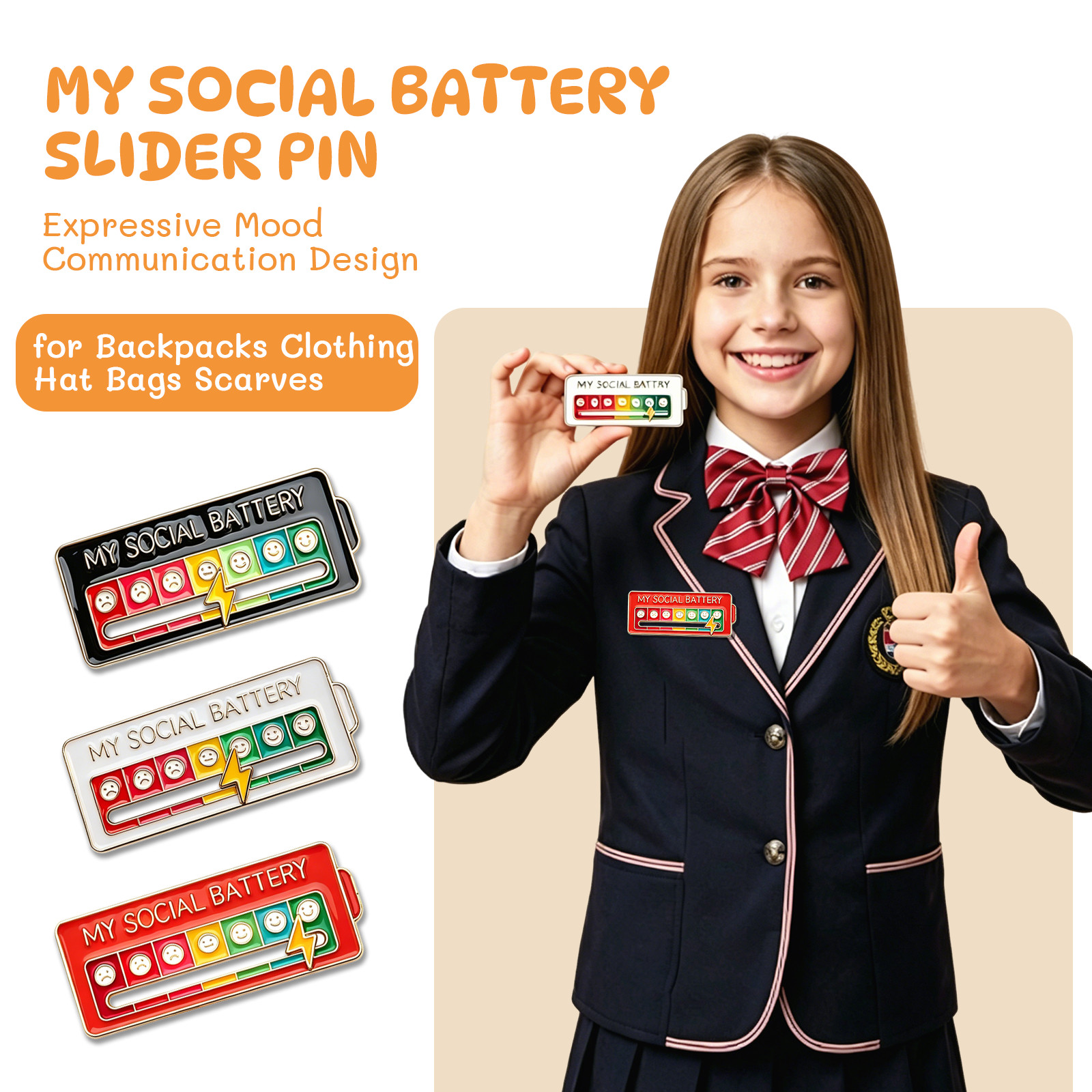 3PCS Social Battery Pins – Funny Social battery Adjustment 7 Mood Pin