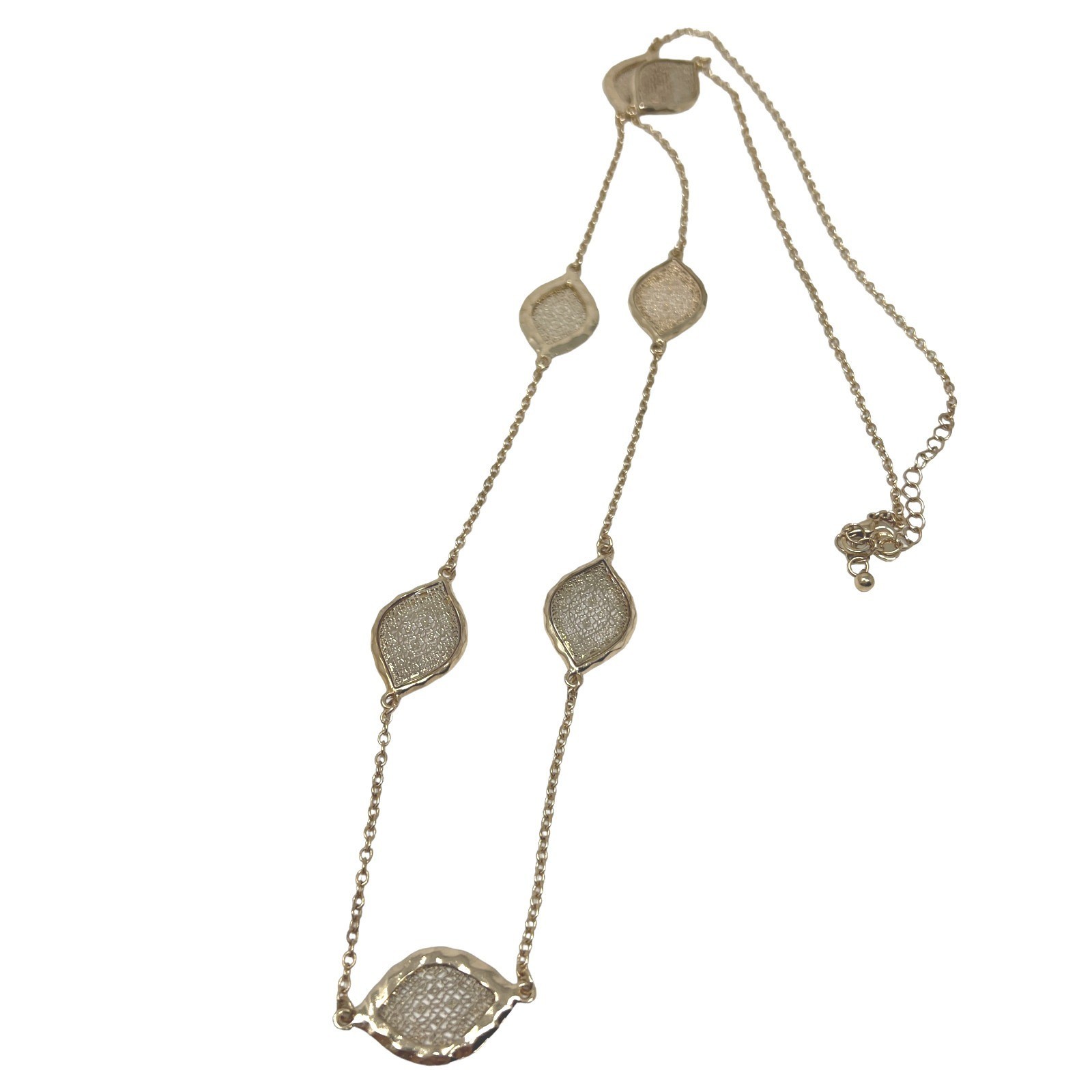 Charming Charlie Necklace Gold Tone Chain Filigree Stations 36 in
