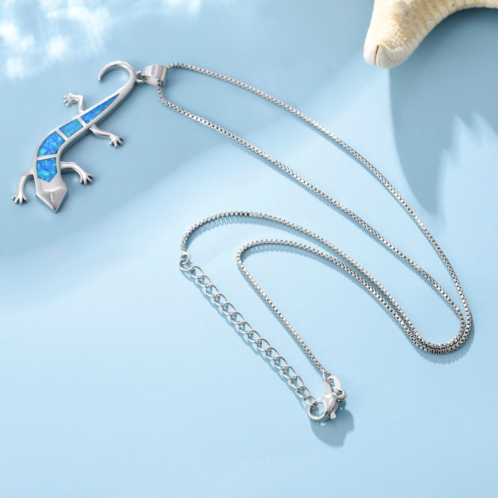Hawaii Blue Fire Opal Lizard Necklace pendants Silver Filled For Women Girls