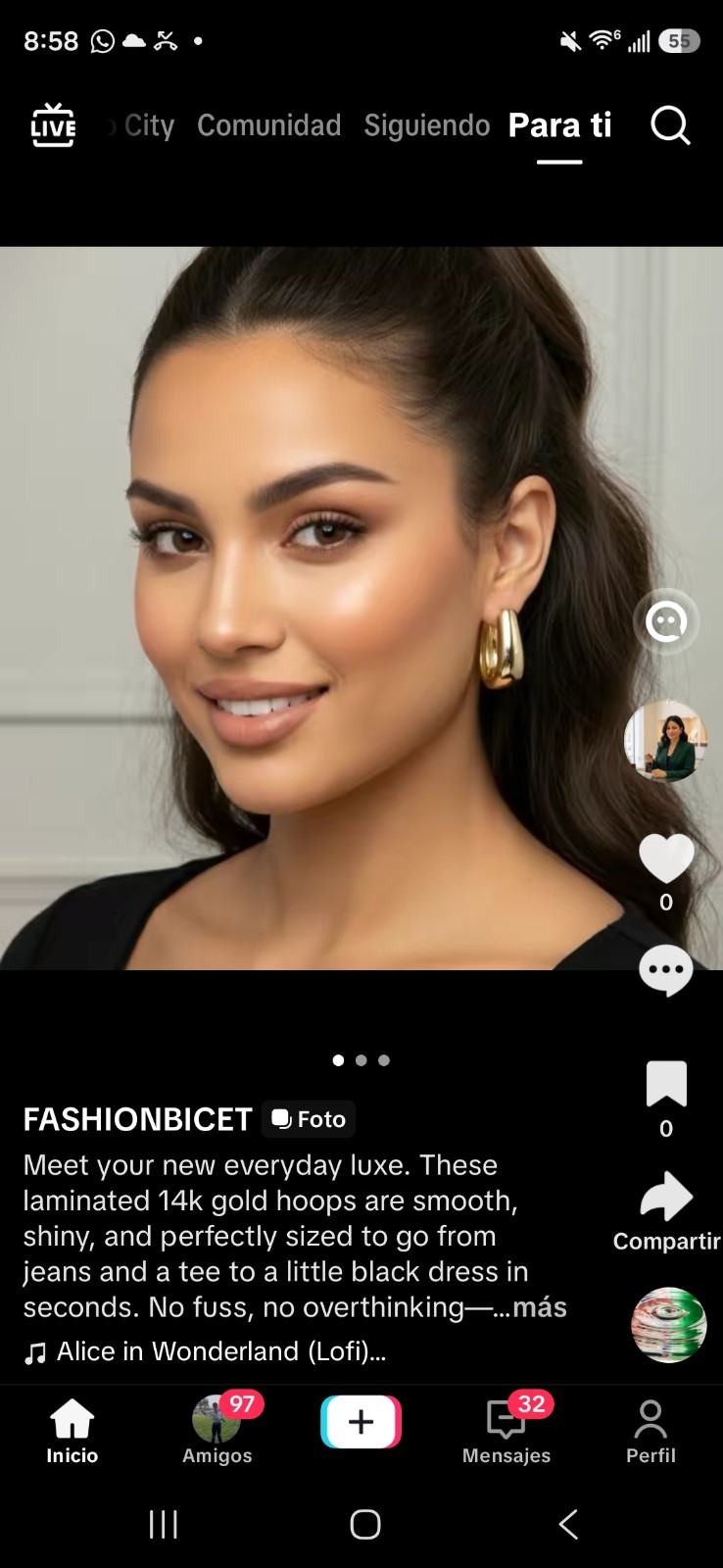 Gold Tone Chunky Huggie Hoop Earrings Oval Metal Lobe No Stone