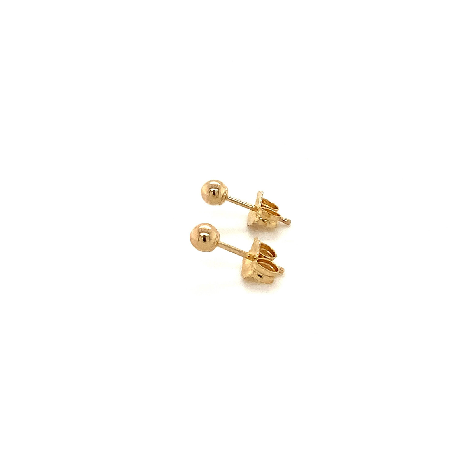 One Pair of 3mm Ball Stud Earrings14Kt Yellow Gold with Bright Finish, Friction