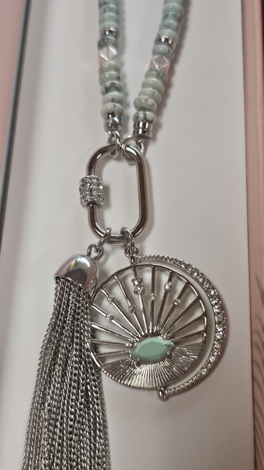 Bomb Party Summer 2023 Pendant “Dazzle The Night” Green Howlite New In Box 30″