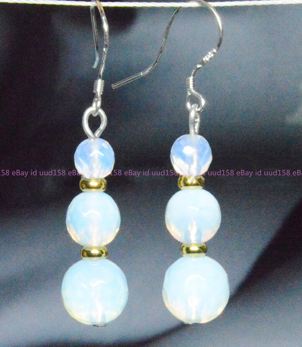 6-14mm White Faceted Sri Lanka Moonstone Gems Round Beads Necklaces Earrings Set