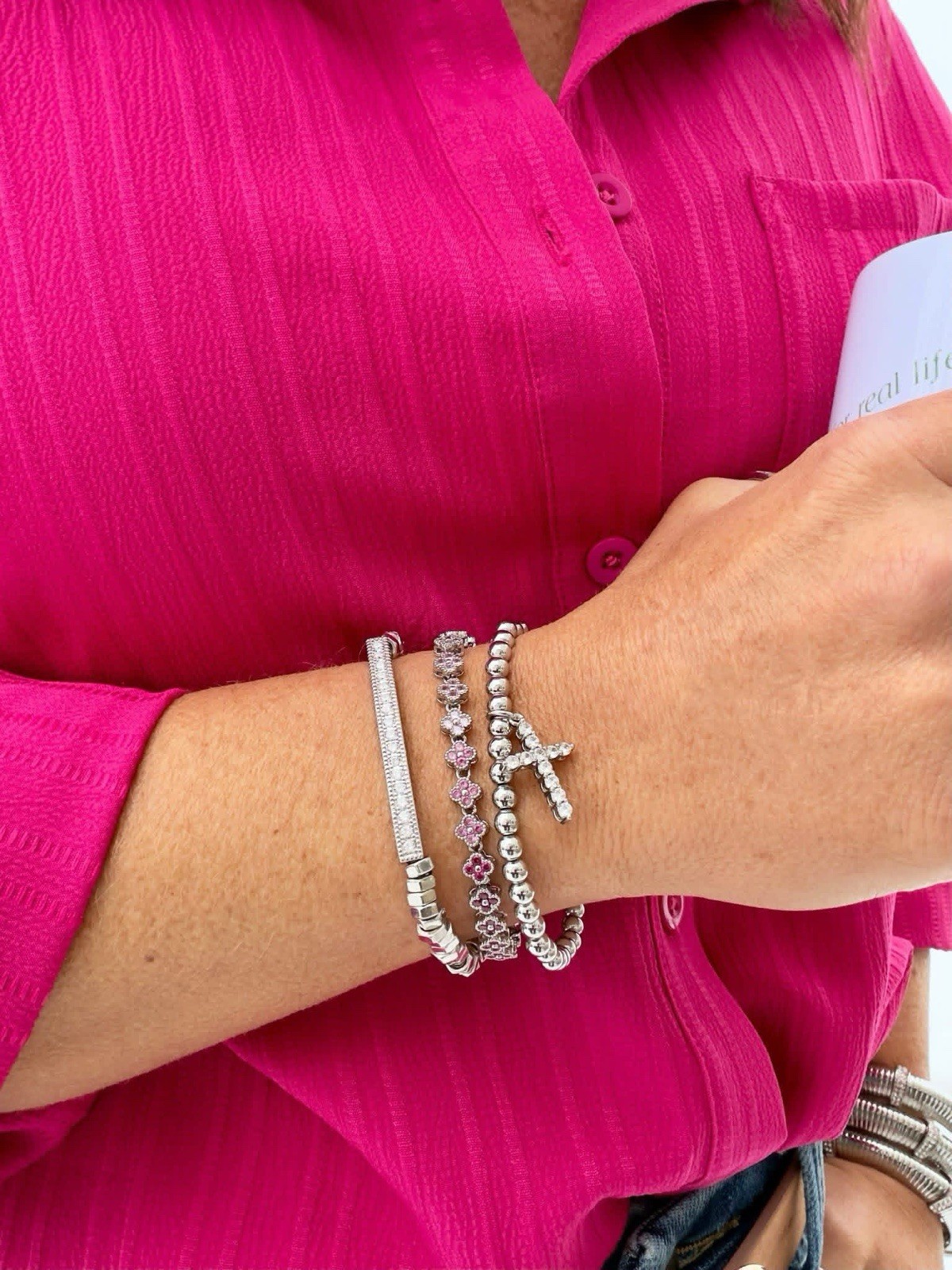 Park Lane PEONY Pink Ombré Micro CZ Quatrefoils 5mm Silver Tennis Bracelet