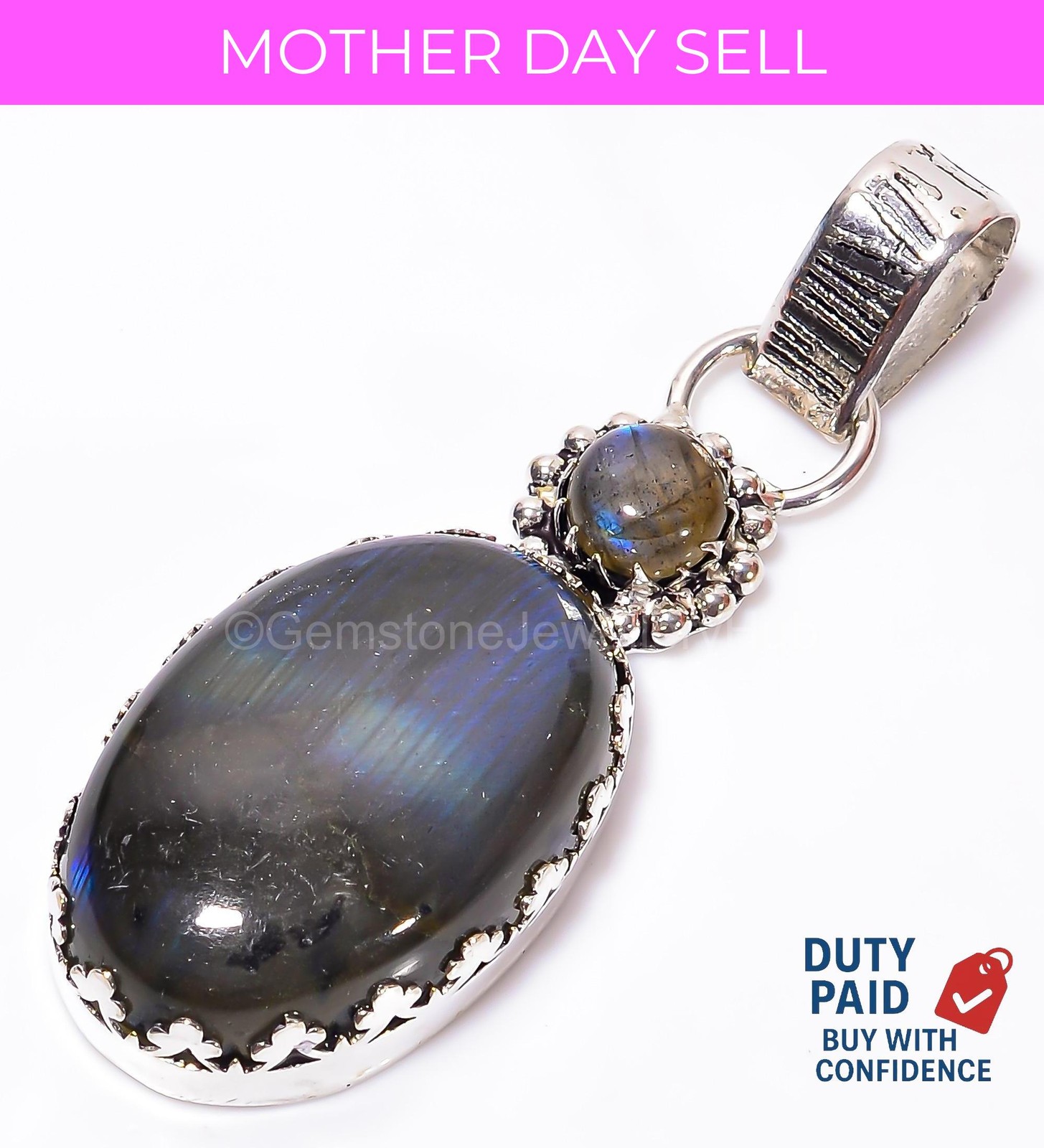 Third Eye Chakra Labradorite Wife Ethnic Elegant Pendant Jewelry Sterling Silver