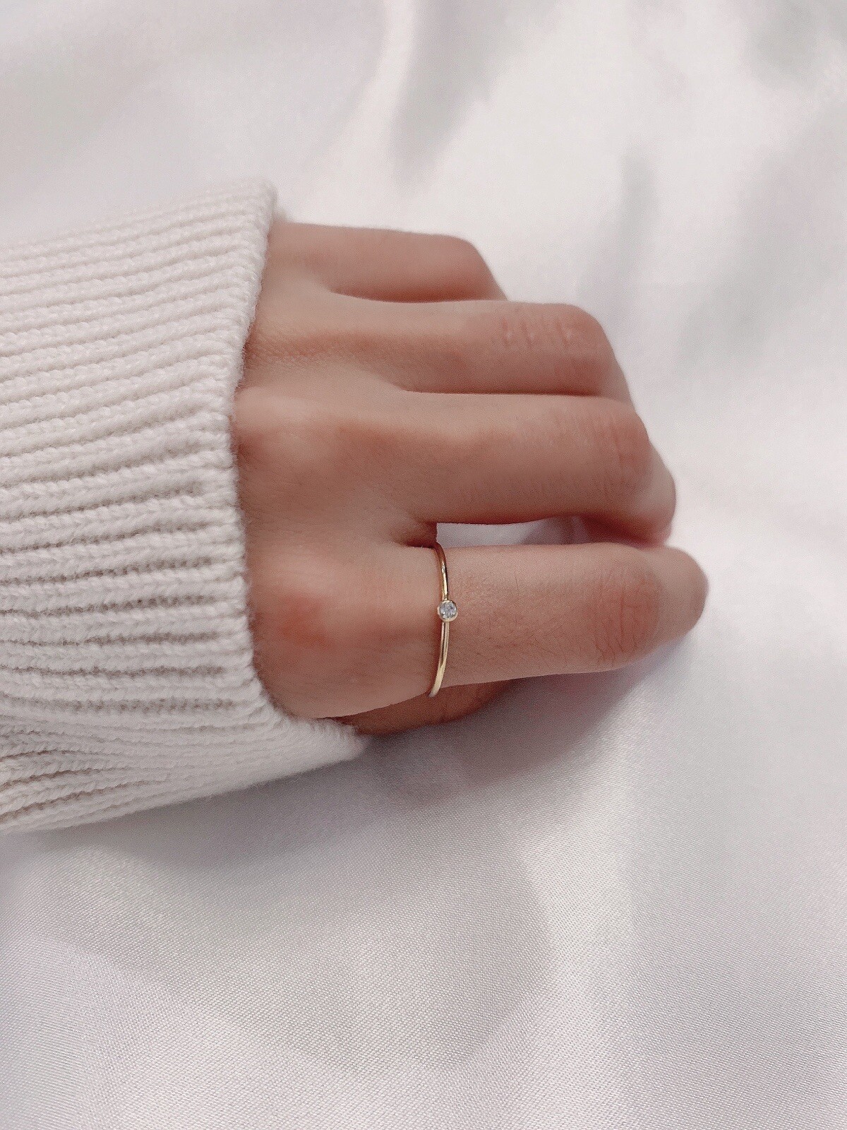 14K Gold Filled Simple Bezel CZ Dainty Stackable Ring, Minimalist Ring, Size 5-8