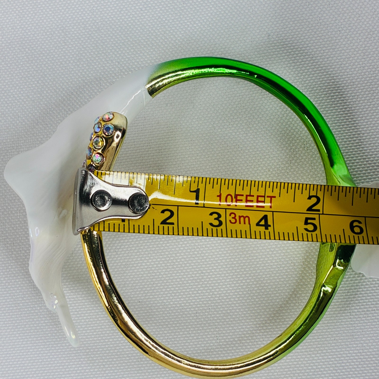 Betsey Johnson Calla Lily Bypass Bracelet Green Hinge Crystal Bangle Flower New